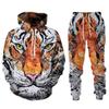 Tiger 3d Print Hoodie Suit Autumn Winter Pullover Men Women Sets Tiger Tracksuit Unisex Hoodie + Pants Two-piece Set