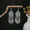 European and American Retro Hollow Turquoise Tassel Bohemian Earrings for Women