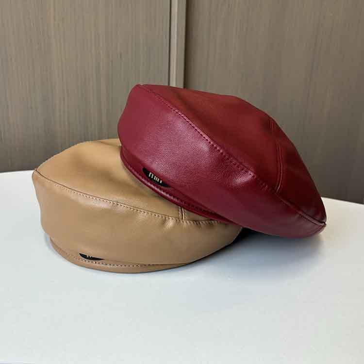 Maillard color beret female retro temperament pu octagonal hat fashionable newsboy hat literary painter hat