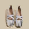 Модная серебристая одинарная обувь женская 2025 весна новая французский квадратный носок низкий каблук ретро балетки легкая обувь Мэри Джейн для женщин туфли-лодочки