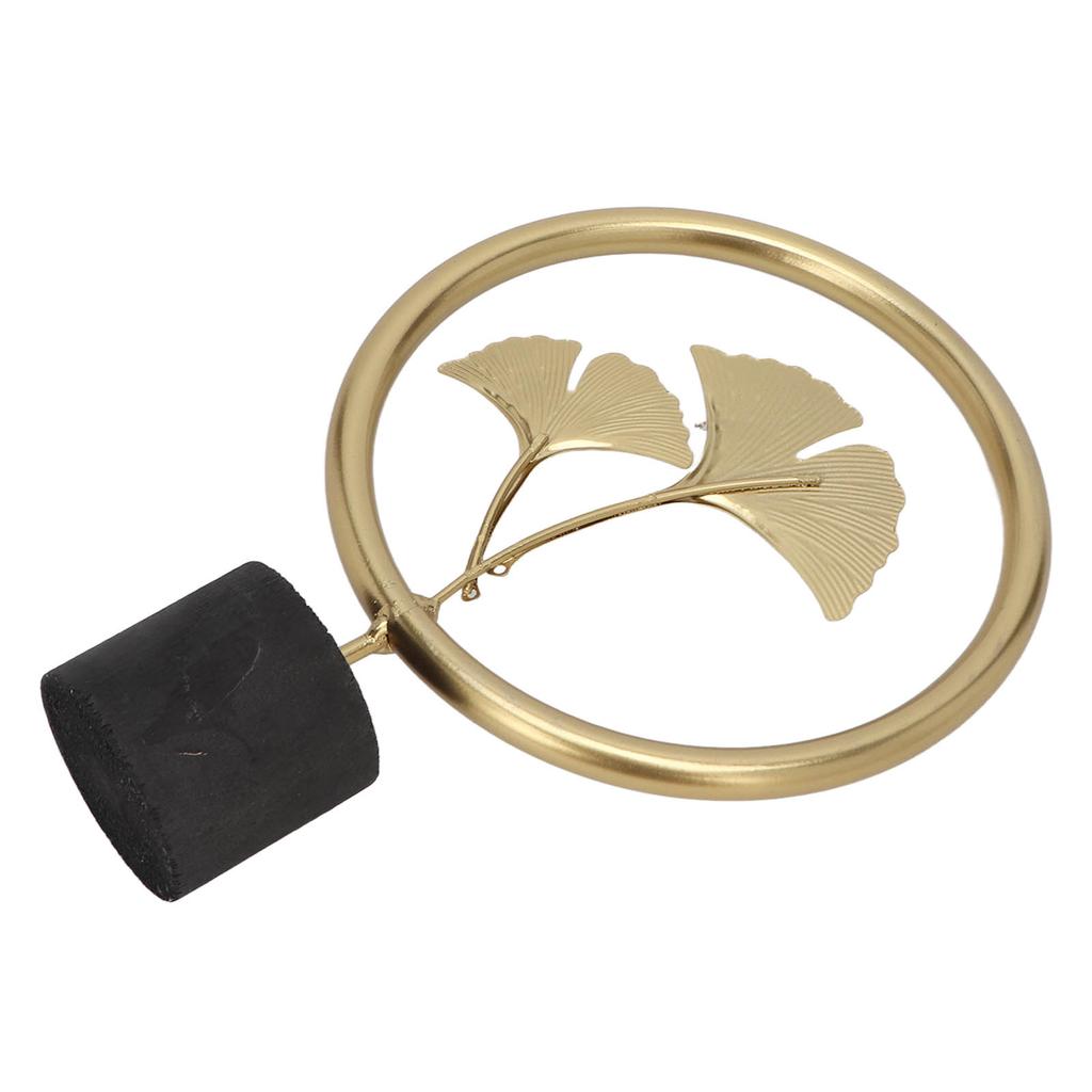 Ginkgo Leaf Statue Exquisite Details Wooden Base Elegant Gold Color Metal Ginkgo Sculpture for Bedroom Office Cafe