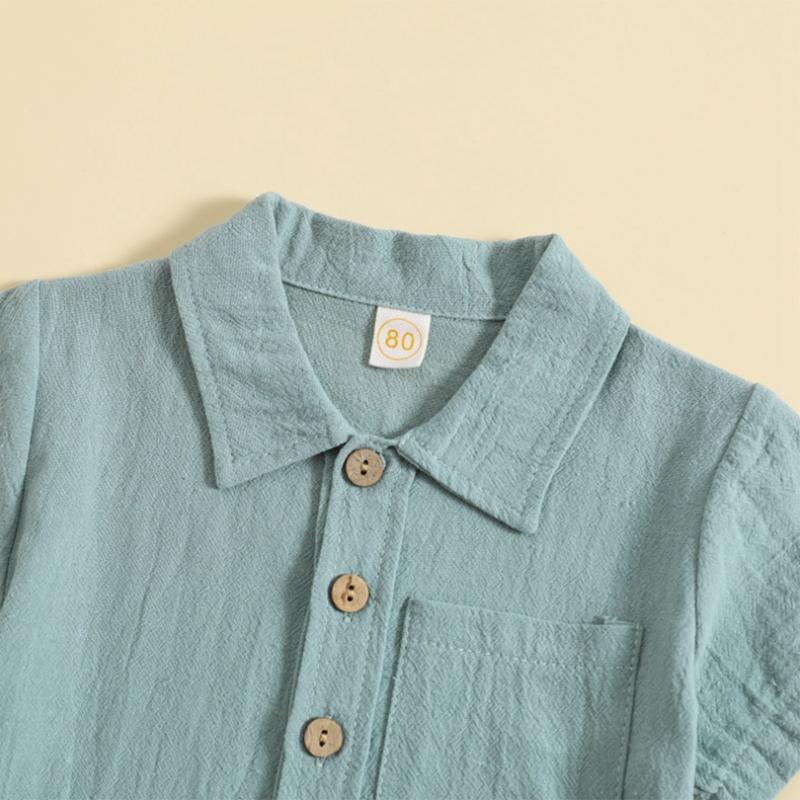 Summer Baby Boy Clothing Set Kids Solid Color Short Sleeve Shirt and Shorts Two-piece Set