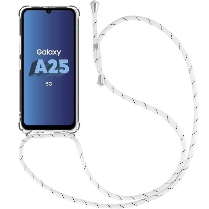 Case - BOOLING - for Samsung Galaxy A25 5G - Shockproof Protection - Transparent Silicone - White Lanyard
