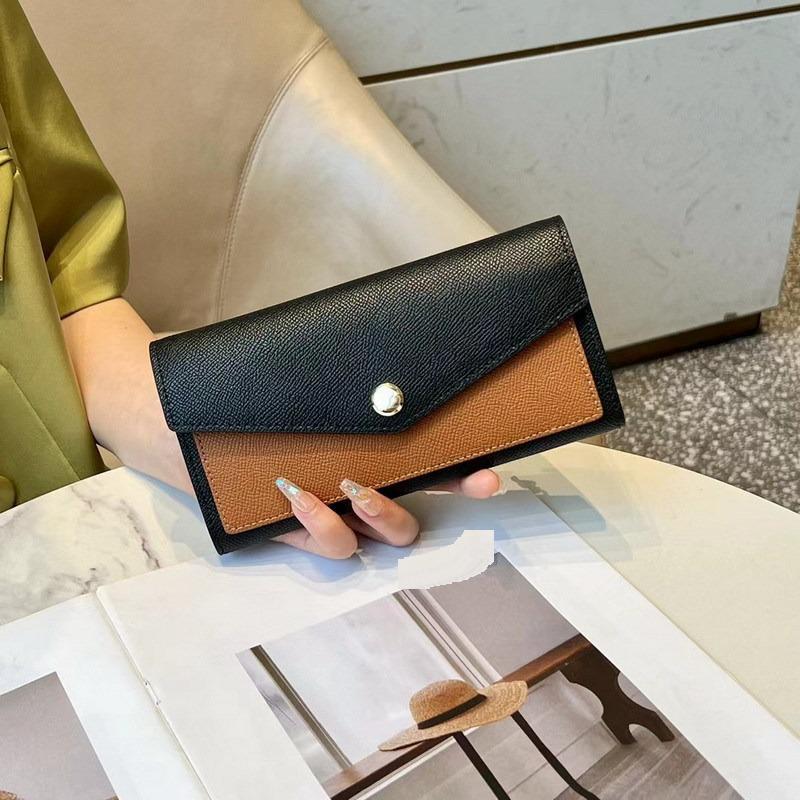 Новый длинный кошелек из воловьей кожи с рисунком пальмы, цветной блок, тройной кошелек из натуральной кожи, цветной кожаный зажим, цветная сумка для карточек