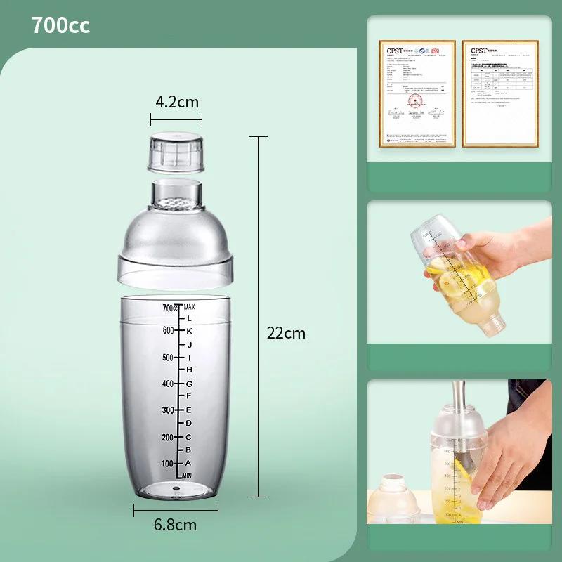 350/500/700/1000ml PC Resin Cocktail Shaker Home Bar Utensil Martini Hand Shaker Cup with Scales Milk Wine Drink Shaker Bar Tool
