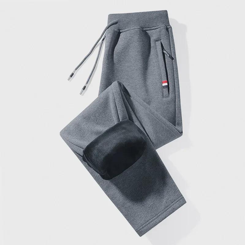 Спортивные брюки из хлопка с эластичной талией для папы среднего и пожилого возраста — свободные, бархатные, большого размера