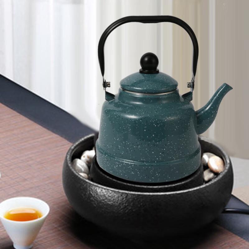 Ретро эмалированный чайник с деревянной ручкой