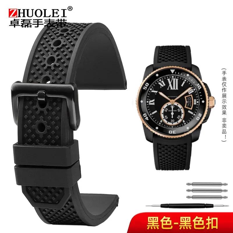 Для Cartier Caliber London танковый ремешок W7100056/WSCA0006W7100037/W7100041/7100015 мужской силиконовый ремешок для часов из фторкаучука 23 мм 24 мм
