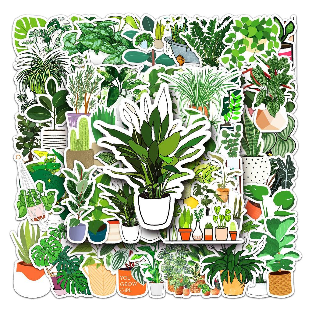50 Cartoon Green Plants Doodle Personality Small Fresh Creative DIY Skateboard Mobile Suitcase Stickers Waterproof
