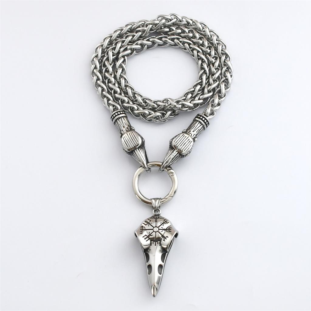 1 шт., ожерелье-цепочка с головой вороны викингов и дракона-подвеска с черепом из скандинавской мифологии и компасом викингов-мужские ювелирные изделия-амулеты