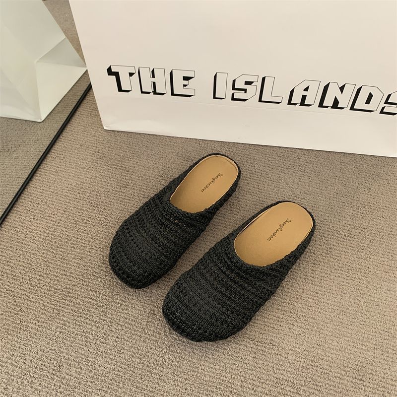 Вязаная сетчатая дышащая сумка-голова, полушлепанцы, женская обувь на плоской подошве, летние новые ленивые сандалии