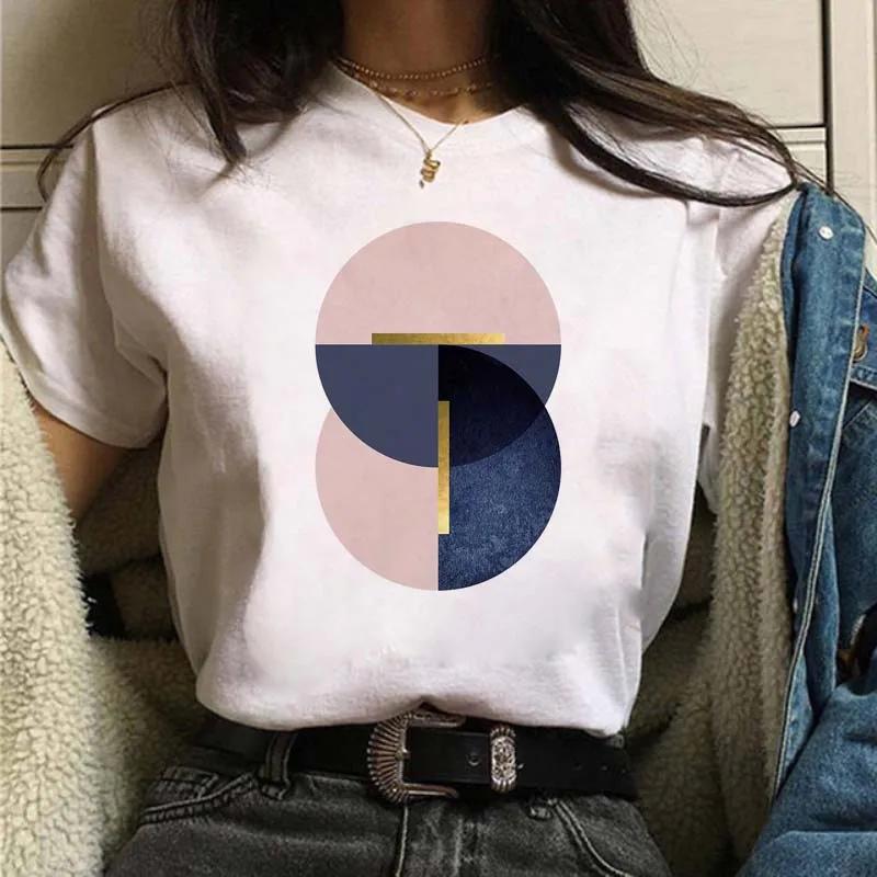 Maycaur 90s Mujaer Clothing Information T-shirt with Geometric Love Print Printed T-shirt for Women's Top