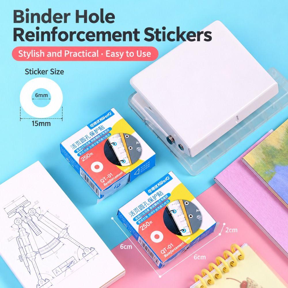 250pcs/box PVC Hole Reinforcement Stickers Self Adhesive Ring Shaped Stationery Supplies