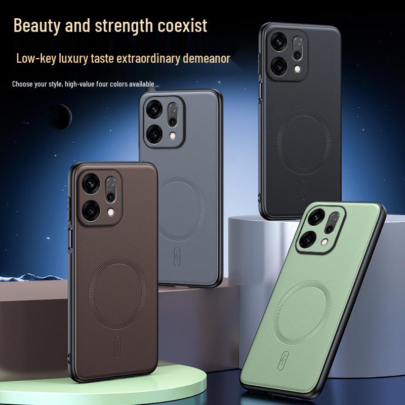 Магнитный силиконовый чехол для телефона с текстурой кожи для OPPO Reno14 – Унисекс, Элегантный дизайн.