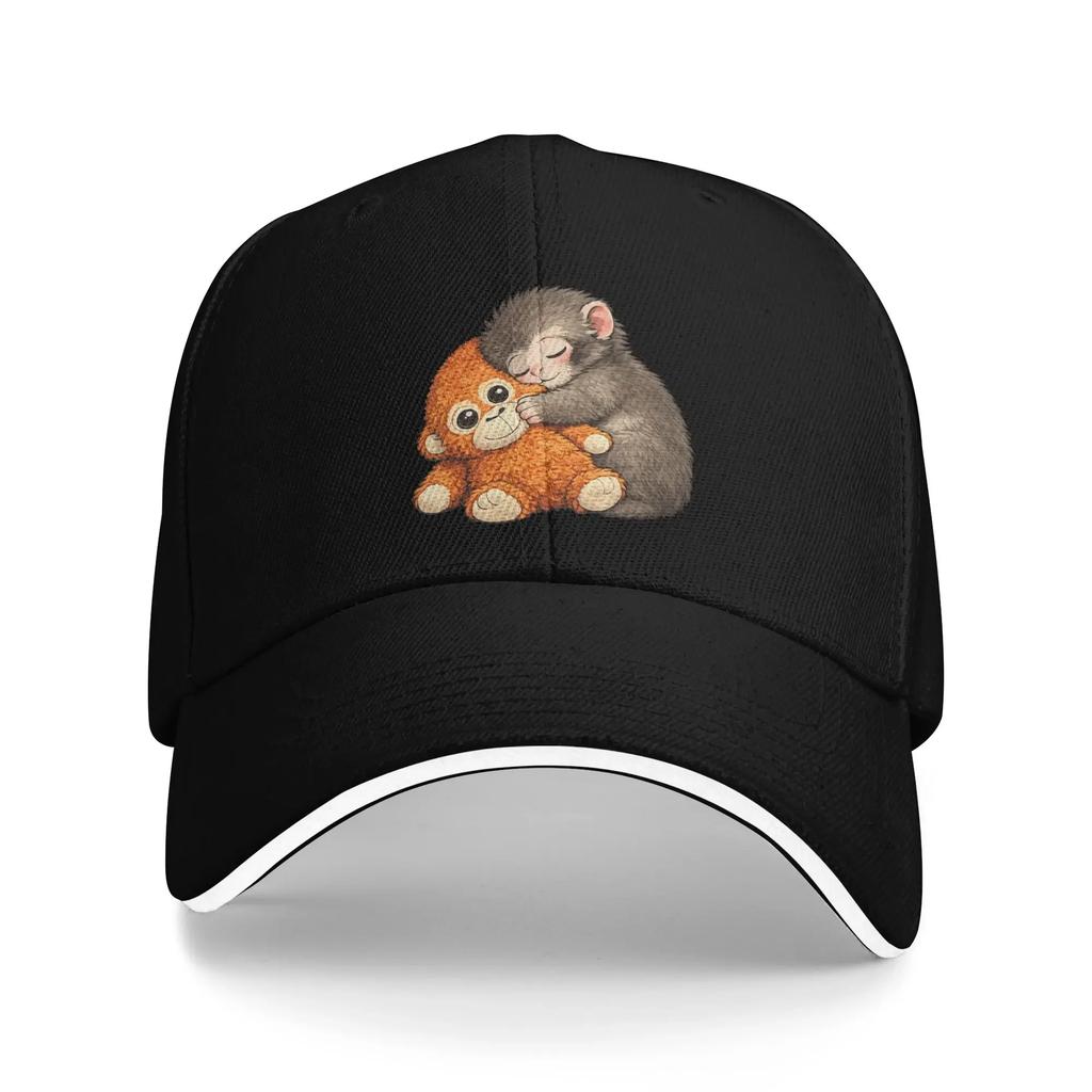 Baby Macaque Hugging Plush Cute Monkey Punch Baseball Cap Hiking Fishing SunProof Trucker Hat UnisexTeens Cute Baseball Caps