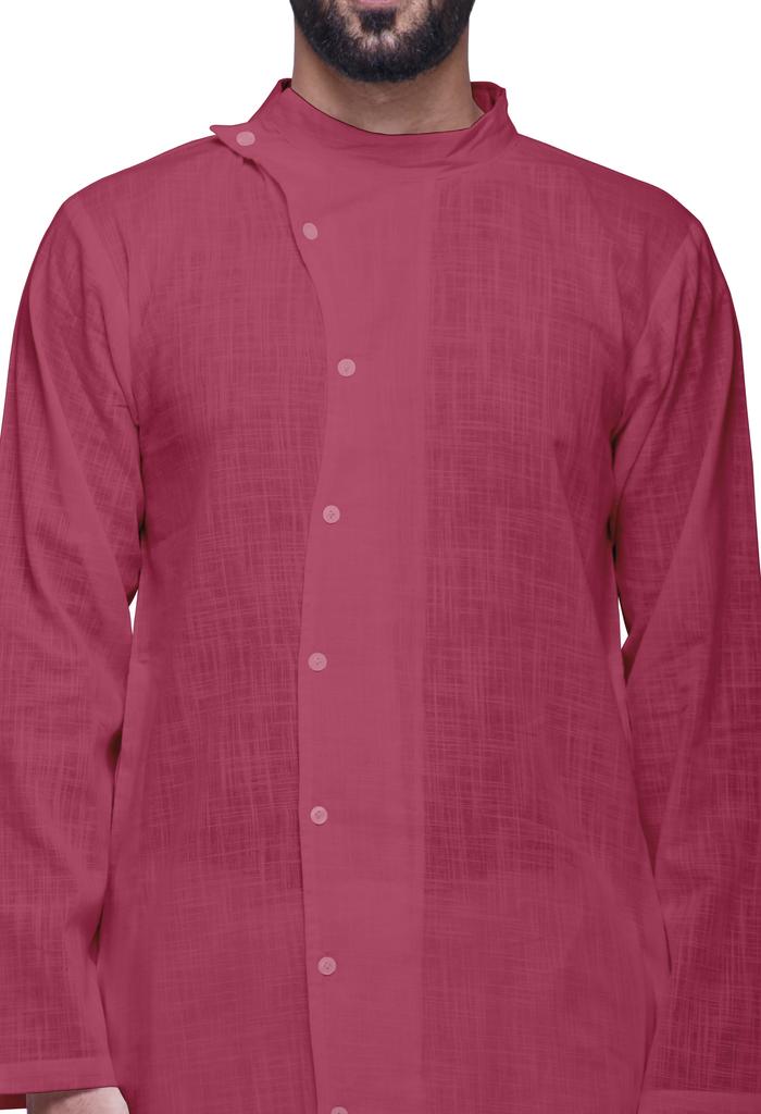 Atasi Длинный рукав индийская мужская курта однотонный хлопок с воротником-стойкой в этническом стиле