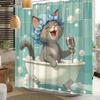 1Pc Anthropomorphic Cat Shower Curtain - Singing In Bathtub, Retro Microphone Design, Polyester, Fashionable Bathroom Decor