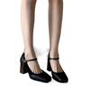 Fashion 2025 New  Fashion Women's Square Toe Pumps Chunky High Heels Beltt Buckle Heels for Women Vintage Splicing Retro Mary Jane Shoes