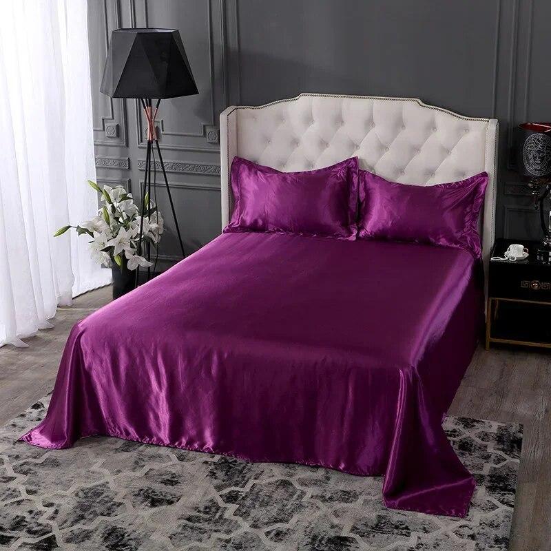 High End Rayon Queen Size Bed Sheet Set Luxury Solid Satin Silky Bedsheet Set High Quality Single Double Sheets and Pillowcase