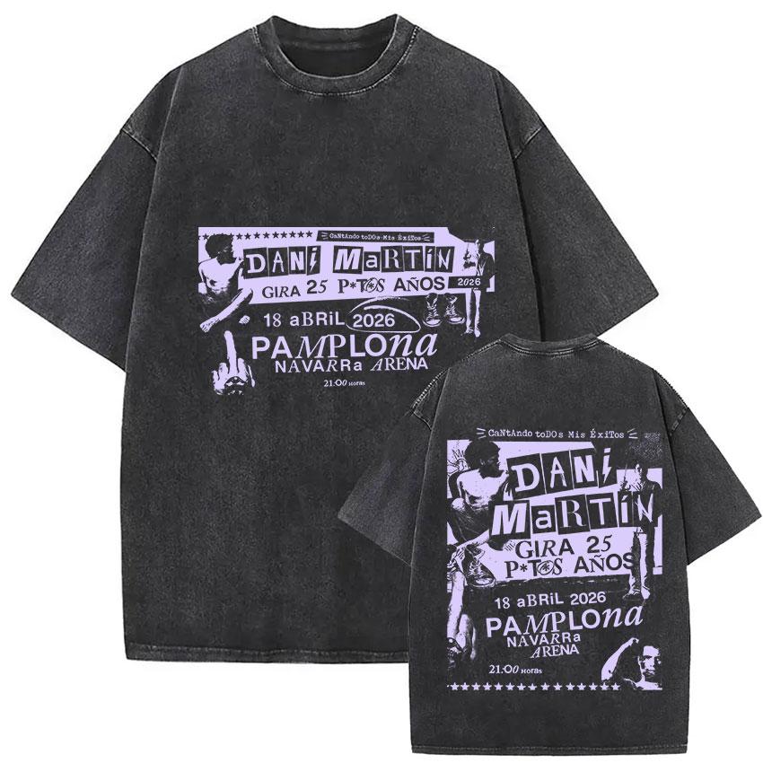 Rapper Dani Martin Lo Que Me De La Gana Tour Vintage Washed T Shirts Men Women Pop Fans Fashion Clothing Oversized Tshirt
