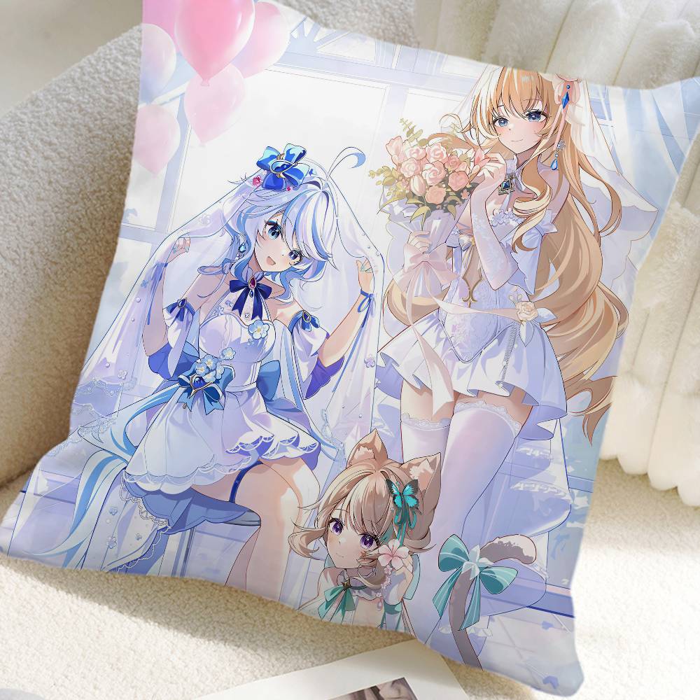 Game Genshin Impact Navia Pillow Case Square Pillow Bedroom Sofa Leisure Comfort Cushion Car Home Decoration