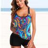 Женский купальник с бретелями сине-красные волны с принтом Бикини Купальник-танкини