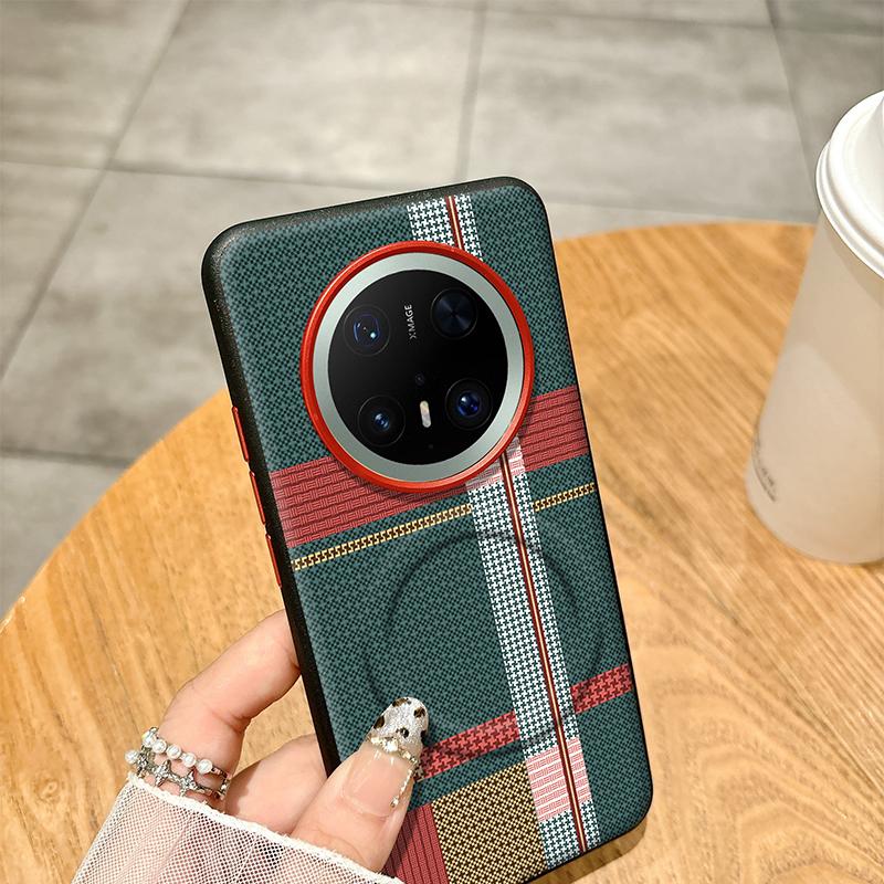 Чехол для Huawei Mate 70 60 Pro Красно-зеленая полоска Кожаный Magsafe Индивидуальные металлические кнопки Матовый Противоскользящий захват Мягкий чехол