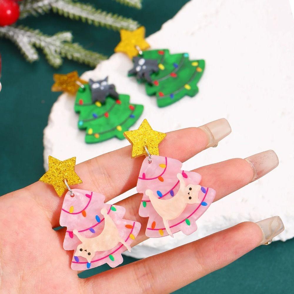 Acrylic Material Stud Earrings Cartoon Style Christmas Earrings Sweet Tree Earrings  Party Decor