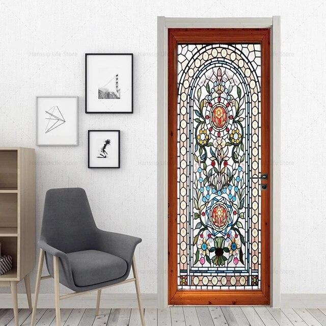 3D Geometric Door Sticker Self-adhseive Vinyl Full Door Wrap Cover Stickers Modern Abstract Geometry Wall Art Mural Decorations
