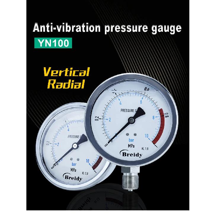 Xin Tester Water pressure gauge Stainless Steel G 1/4 G1/2 Oil Hydraulic air Vacuum Manometer 0-60mpa Diameter 100mm YN100