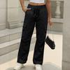 Women's Fashion Solid Color High Waist Drawstring Loose Multi Pocket Strap Casual Pants
