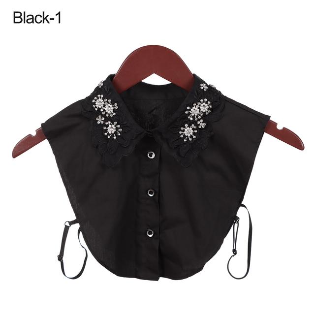 Front Tie White Fake Collar Stand Beads Detachable Collar Fake Women Vintage Crystal Lace Ladies False Blouse Collar Half Shirt