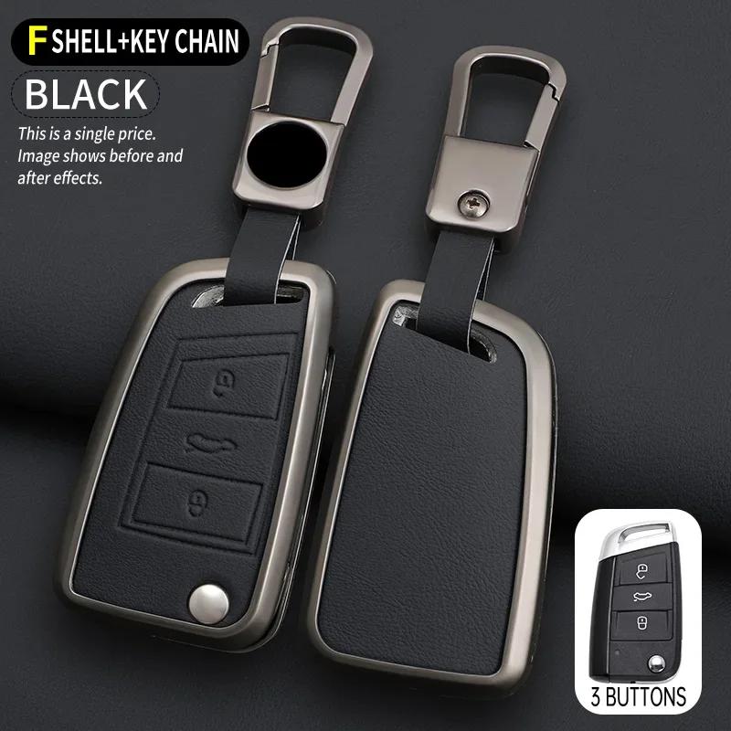 Alloy Leather Car Key Case Cover For VW Volkswagen Golf 7 MK7 Tiguan MK2 For Seat Ateca Leon FR 2 Ibiza Sk