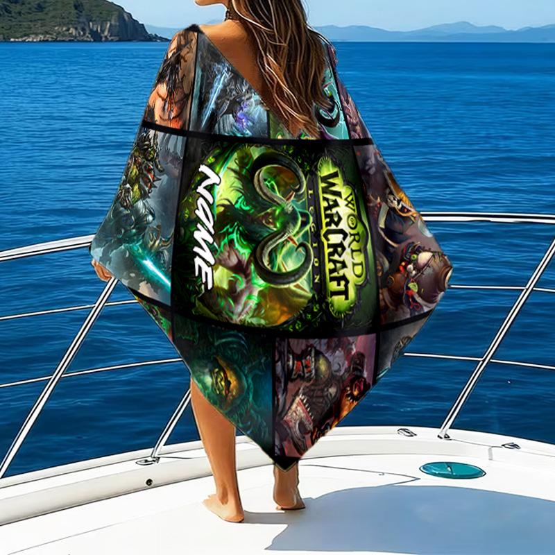 Custom Name World Warcraft Microfiber Beach Towel Super Soft & Absorbent for Bath, Beach, Travel Bath Time Accessory, Fan gifts
