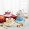 Floral Tea Cups and Saucers with Gold Trim, 220ml Butterfly Polka Dot Coffee Cups, Porcelain Tea Sets for Home