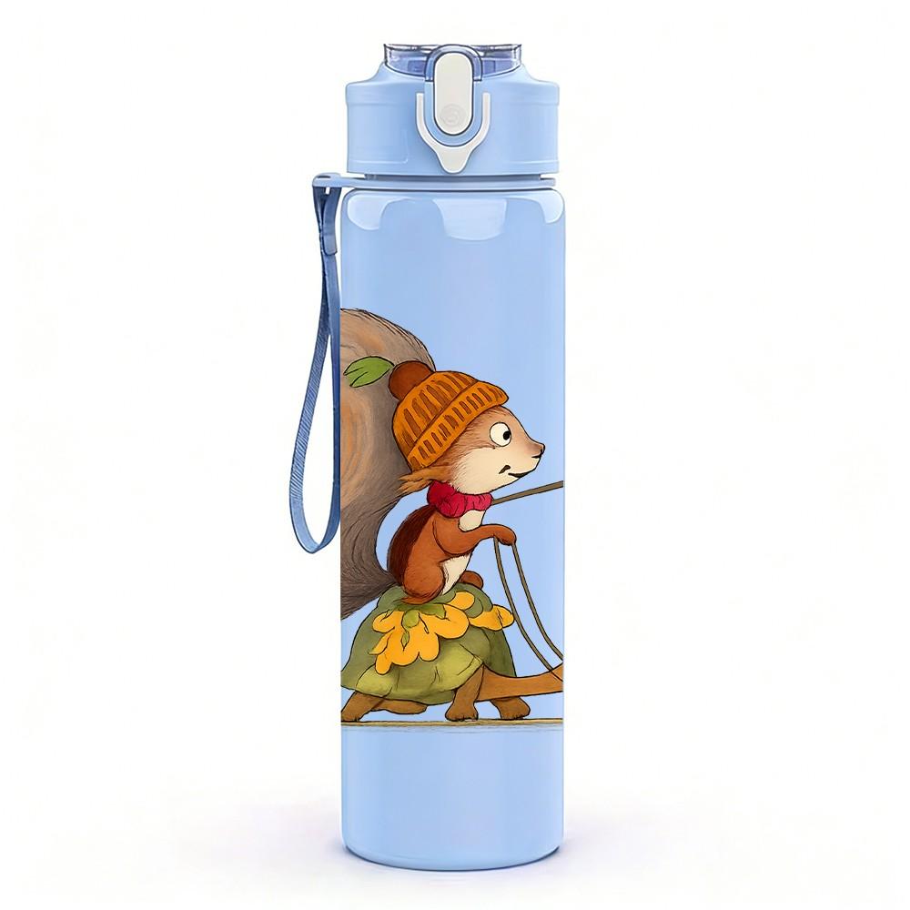 1PC Squirrel Archer Cartoon 750ml Color Plastic Sports Water Bottle Leakproof Flip Straw Lid Suitable for Sports Office Home Use