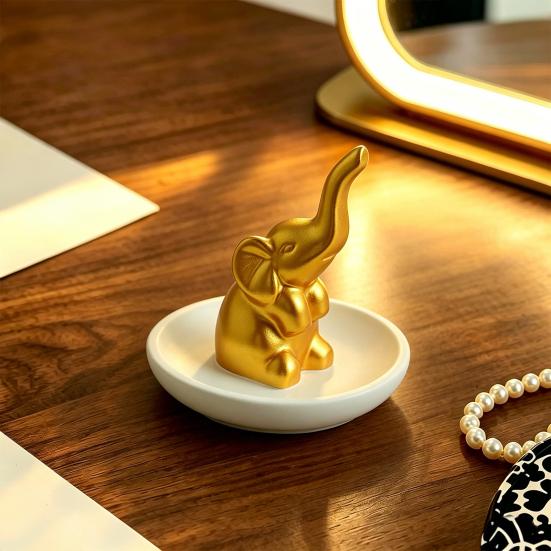 Jewelry Storage Tray, with Upturned Nose Elephant Design, Waterproof Compact Organizer for Rings Earrings Bracelets