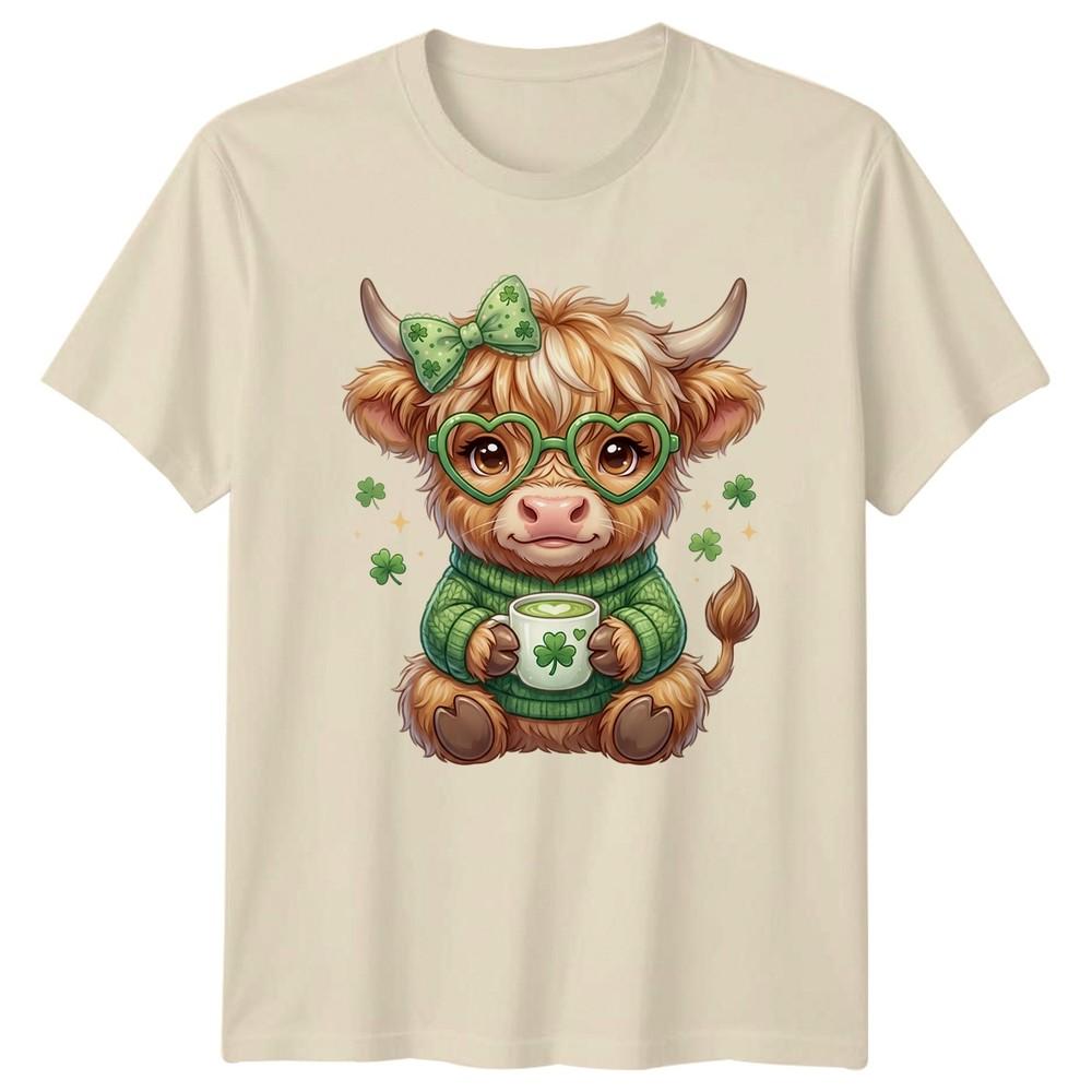 Cute Highland Cow With Shamrock Unisexs TShirt St Patricks Day Gift For Her