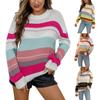 Женский осенне-зимний пуловер в полоску с круглым вырезом, большой вязаный свитер для двора