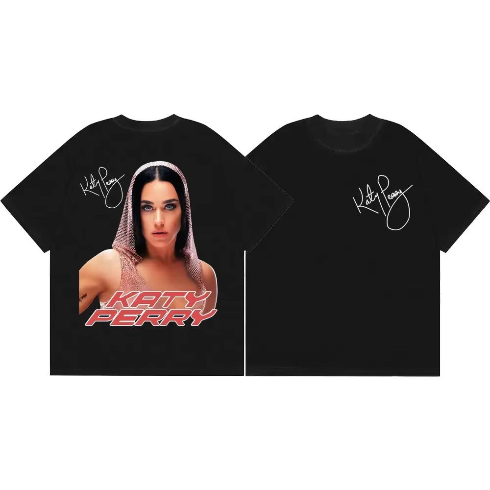 Винтажная стираная футболка с принтом Katy Perry Lifetimes Tour 2026 Американская поп-икона Танцевальный поп Концертный тур Мужская Женская Летняя Повседневная Мода