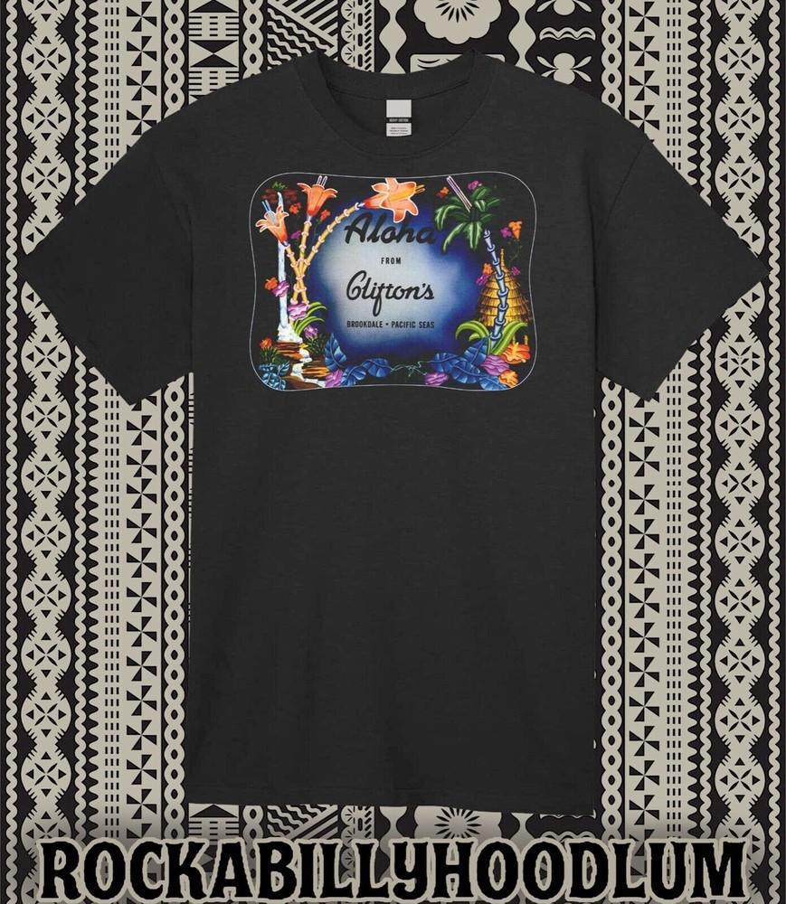 Retro Tiki Art Tee T Shirt Cliftons Bar Restaurant Vtg Polynesian Mug