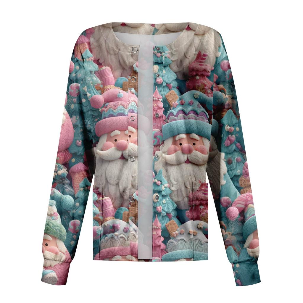 Women's Casual Fashion Long-Sleeve Single-Breasted Christmas Print Jacket
