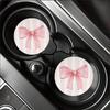 2 Or 6Pcs/Set Non-Slip Pink Bow Print Car Cup Holder Coasters Universal Fit Interior Accessories