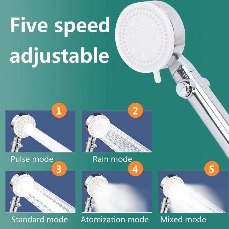 3Pcs/Set Adjustable Silver/Black Shower Head, High Pressure Water Saving Shower Head With 5 Modes+Wall Mounted Bracket+1.5M Hose