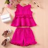 Girls' Sleeveless Ruffled Shorts Lightweight Breathable Set 2025 Summer Kids Fashion Set