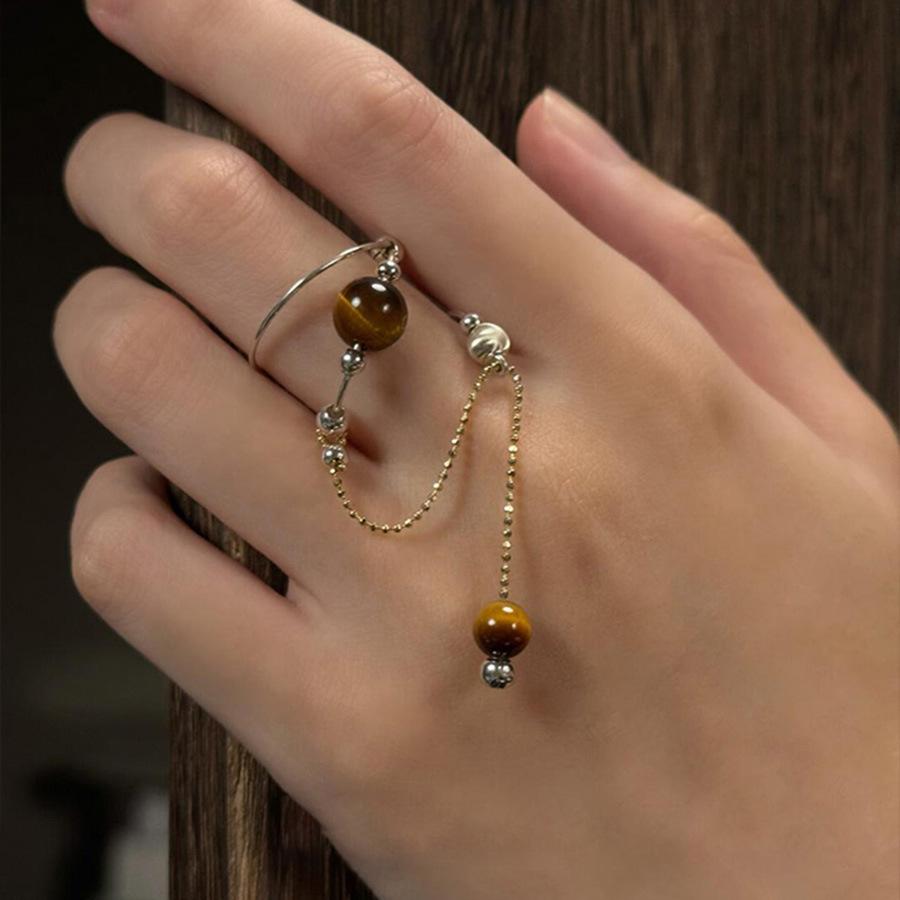 Кольцо с бахромой из камня «Тигровый глаз» Майяр, кольцо с дизайном личности с высоким чувством, модные ювелирные изделия с темпераментом в стиле легкой роскоши