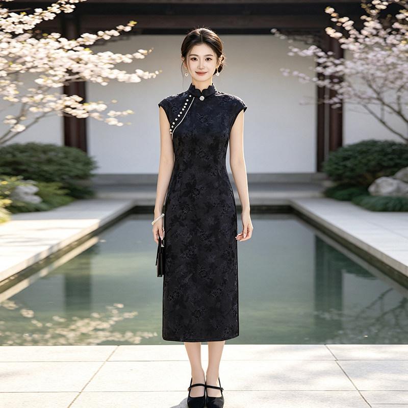 Black sleeveless national style new Chinese daily Suzhou long cheongsam improved young 1011 new women's high sense