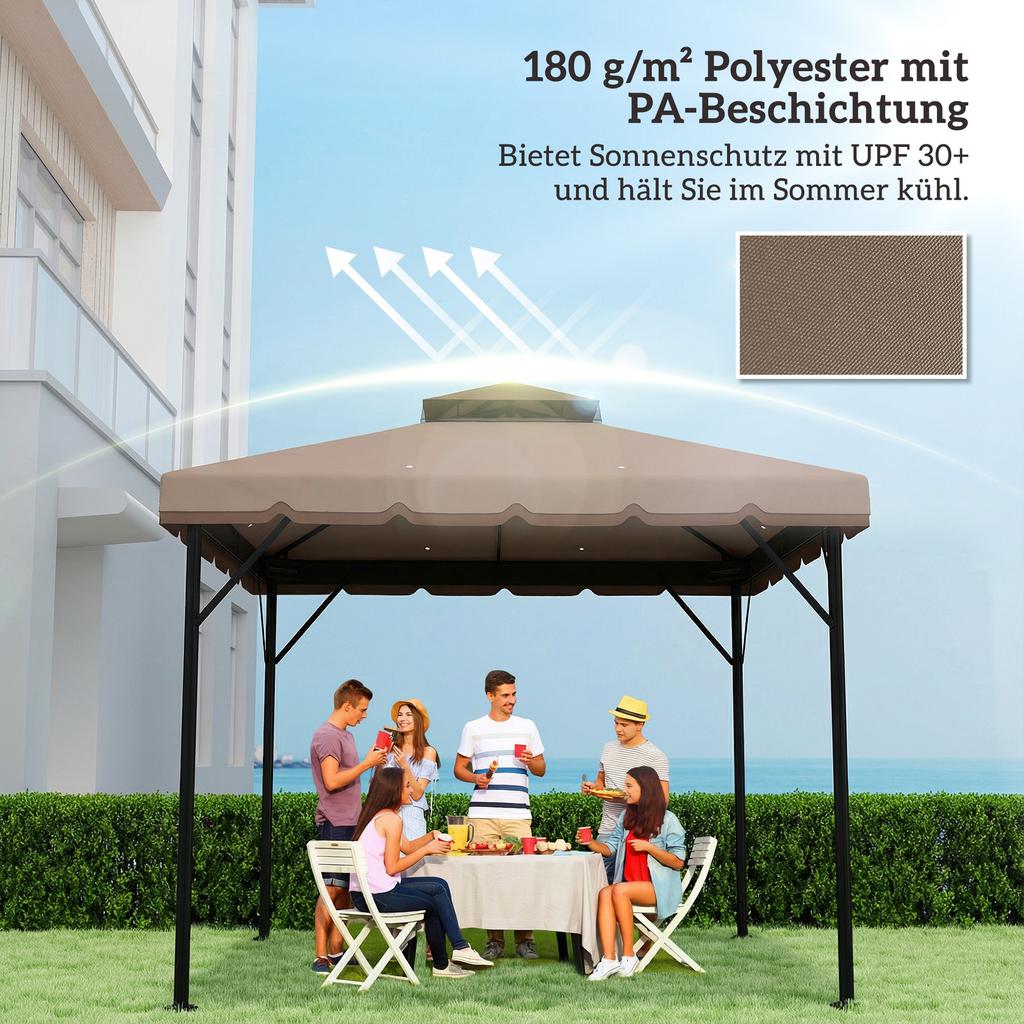 Replacement Roof for Gazebo 3x3m Water-Repellent Gazebo Roof with Double Roof Water Drainage Holes Khaki