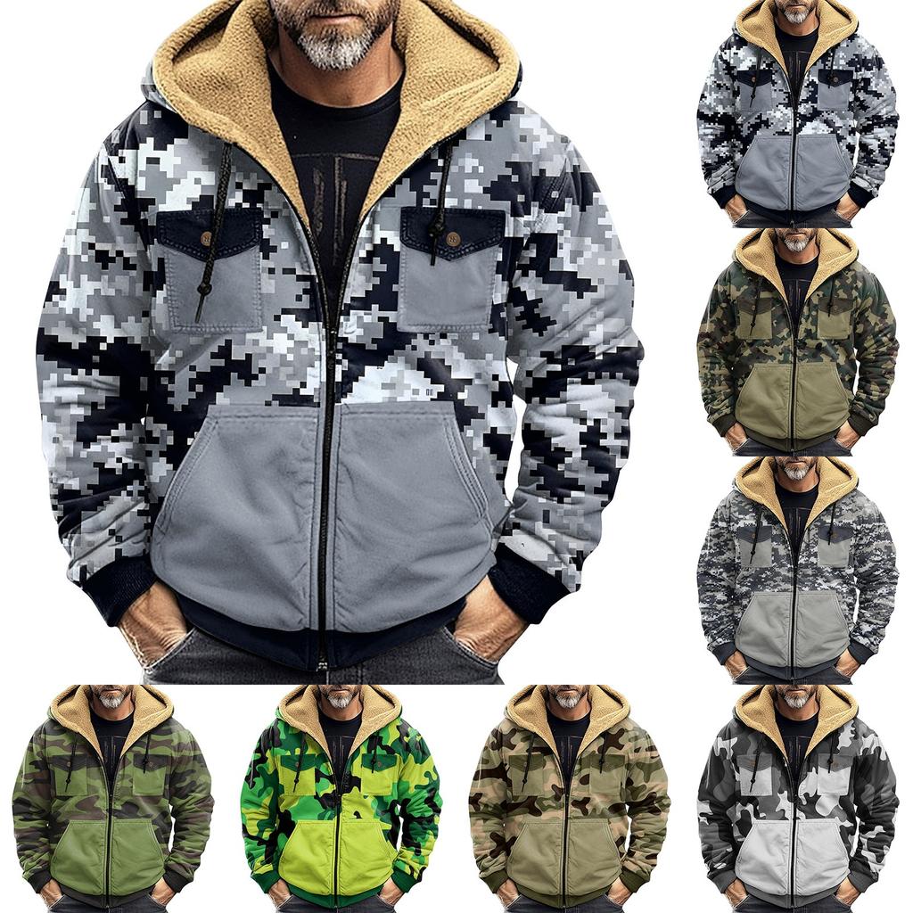 Men's Winter Camouflage Print Jacket Men's Casual Trend Zipper Hooded Jacket