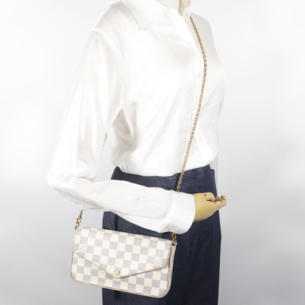LOUIS VUITTON Pochette Felice Shoulder Bag N40491 2-way clutch White Damier Azur Canvas Women Used